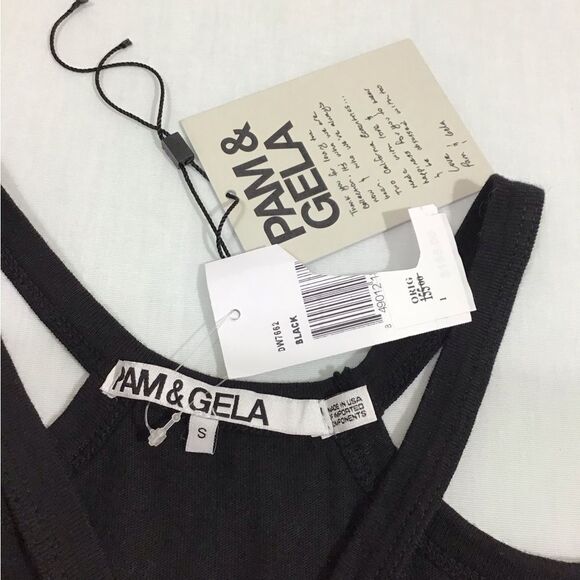 Pam & Gela Black Cold Shoulder Mini Dress Cut Out T-shirt New Size Small - Picture 2 of 10